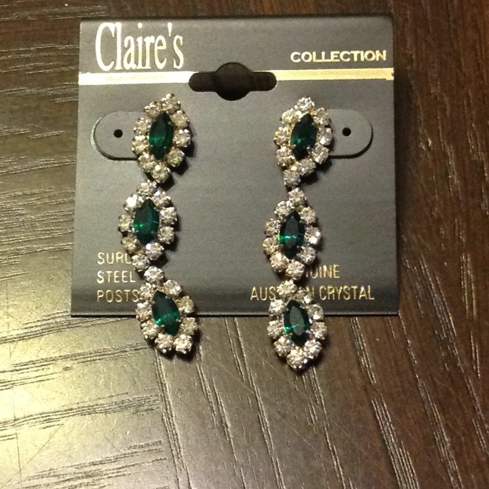Faux diamond and emerald earrings